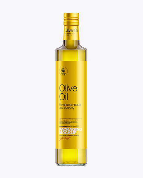 500ml Clear Glass Olive Oil Bottle with Shrink Band Mockup