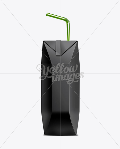 250ml Black Juice Carton Package with Straw Mockup