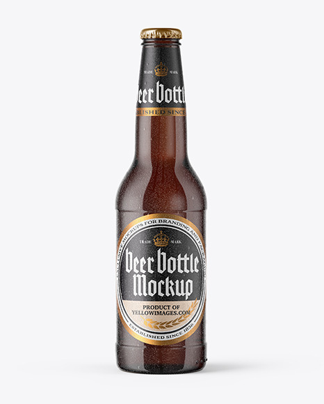 Dark Amber Beer Bottle With Condensation Mockup