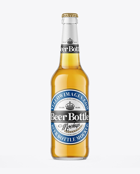 Clear Glass Bottle with Lager Beer Mockup