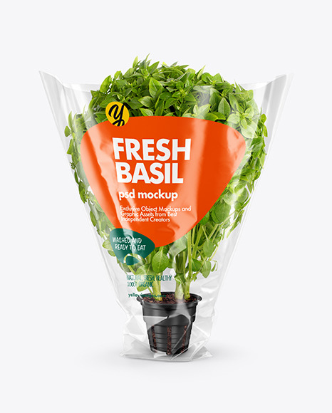 Plastic Bag With Green Basil Mockup