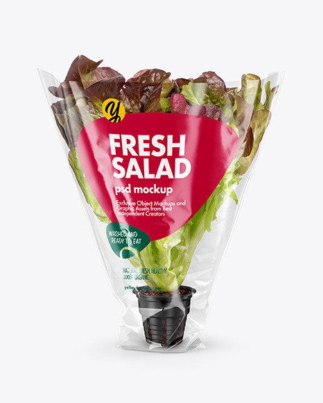 Plastic Bag With Red Oak Leaf Lettuce Mockup
