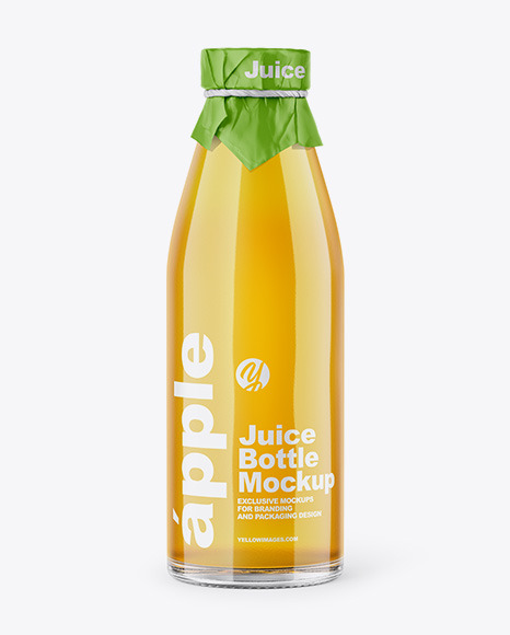 Clear Glass Bottle With Apple Juice Mockup