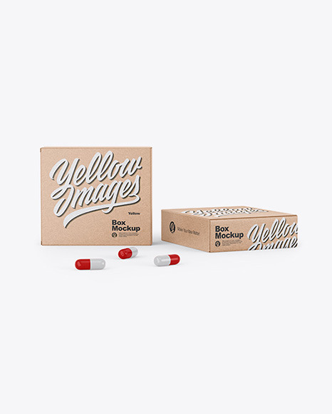 Two Kraft Boxes with Pills Mockup