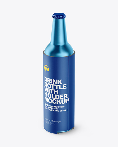 Metallic Drink Bottle w/ Holder Mockup