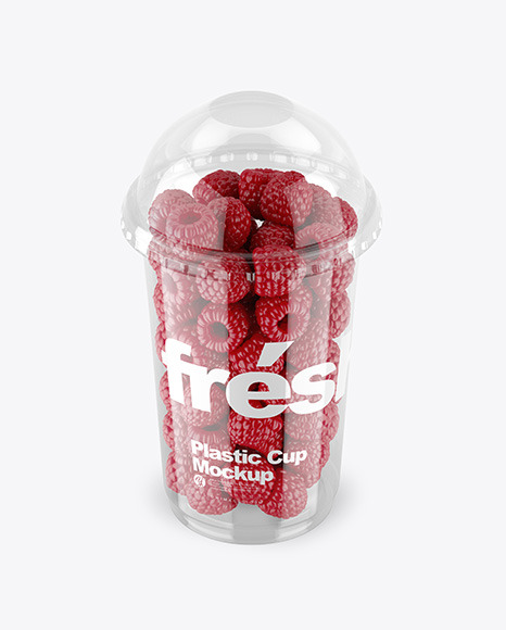 Plastic Cup With Raspberries Mockup