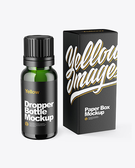 Green Glass Dropper Bottle with Box Mockup