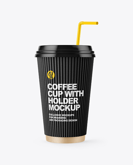 Kraft Coffee Cup with Straw Mockup