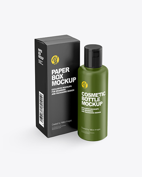 Plastic Cosmetic Bottle with Box Mockup