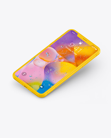 iPhone XR Clay Isometric Floating Left Mockup