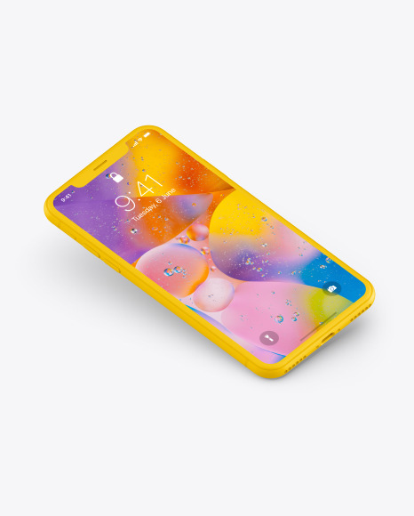 iPhone XR Clay Isometric Floating Right Mockup