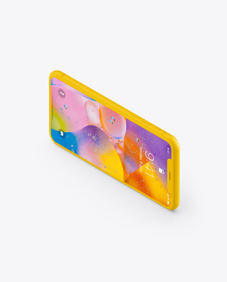 iPhone XR Clay Isometric Landscape Right Mockup