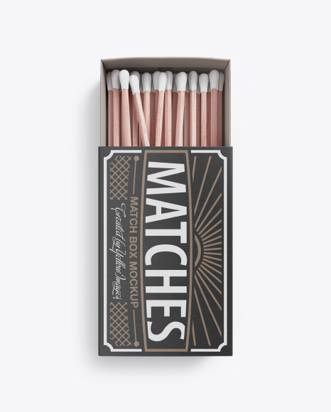 Wide Opened Carton Match Box Mockup - Top View