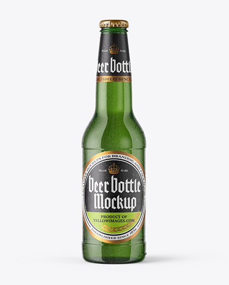 Green Glass Beer Bottle With Condensation Mockup