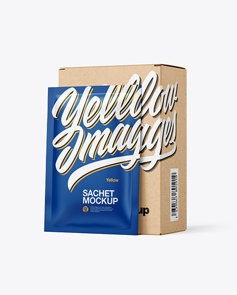Kraft Paper Box with Matte Sachet Mockup