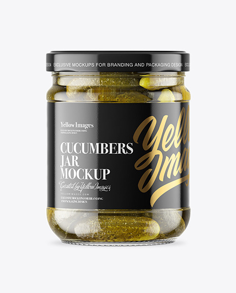 Clear Glass Jar with Pickled Cucumbers Mockup