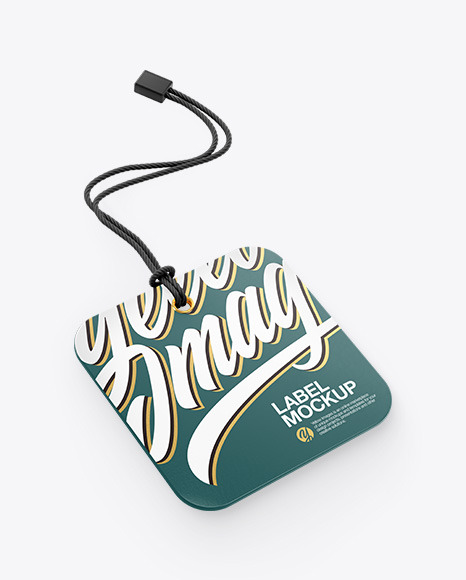 Square Label With Rope Mockup - Half Side View