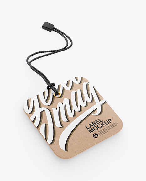 Kraft Square Label With Rope Mockup - Half Side View