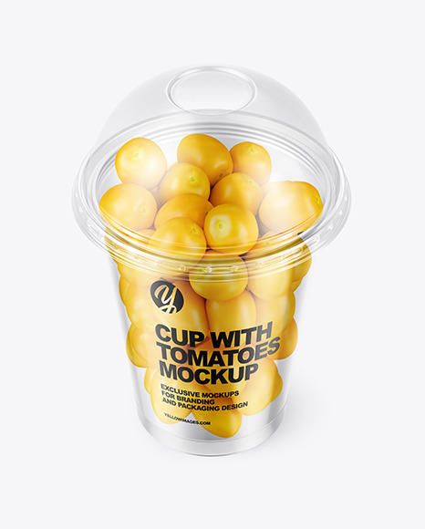 Plastic Cup with Yellow Tomatoes Mockup