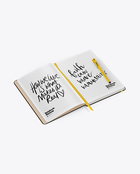 Opened Notebook with Pen Mockup