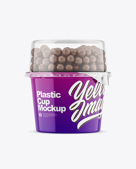 Glossy Plastic Cup with Chocolate Balls Mockup
