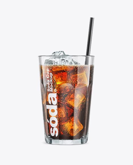Glass Soda Cup With Ice Mockup