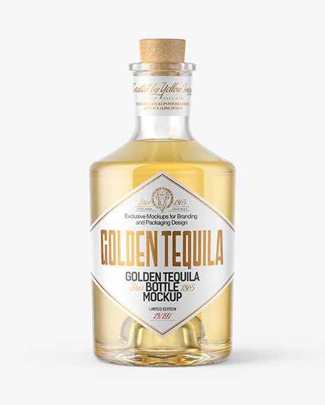 Golden Tequila Bottle with Cork Mockup