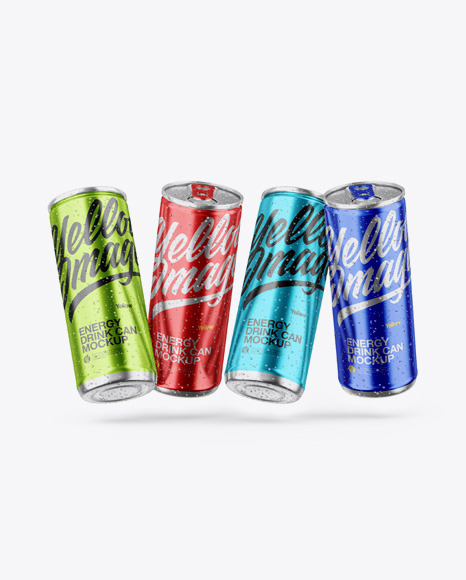 Four Glossy Metallic Cans Mockup