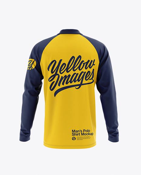 Men's Raglan Long Sleeve Polo Shirt Mockup - Back View