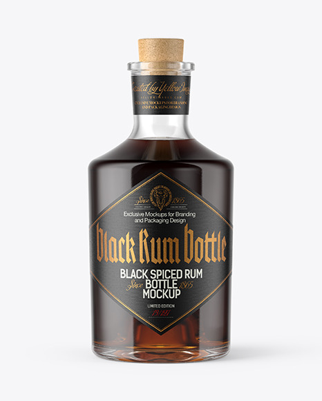 Black Rum Bottle with Cork Mockup