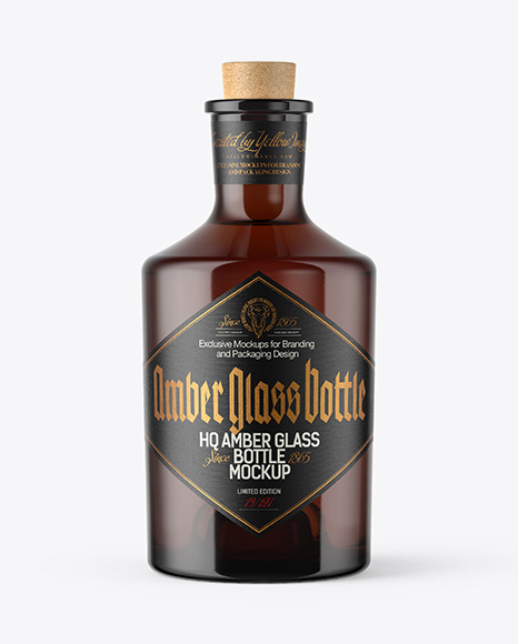 Amber Glass Bottle with Cork Mockup