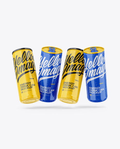 Four Glossy Cans Mockup