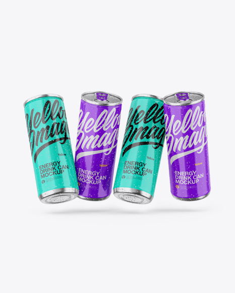 Four Metallic Cans W/ Glossy Finish Mockup