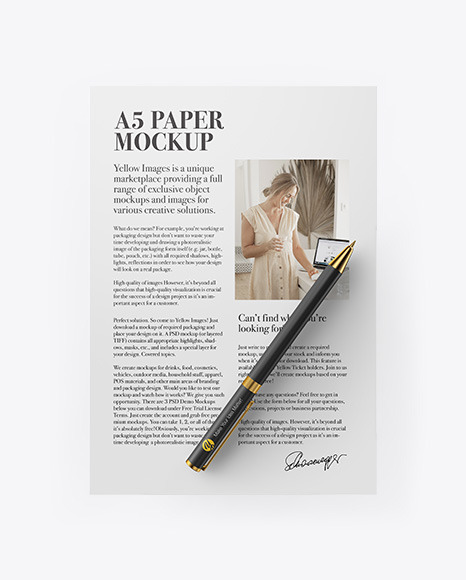 A5 Paper With Pen Mockup