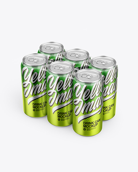 6 Metallic Cans Pack Mockup