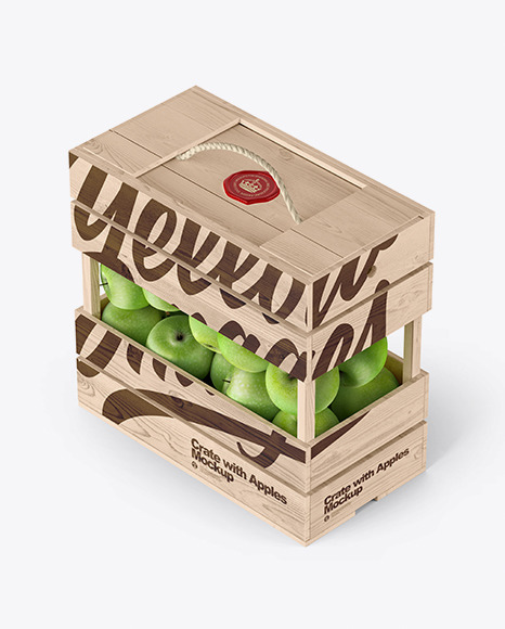 Wooden Crate with Apples Mockup - Half Side View