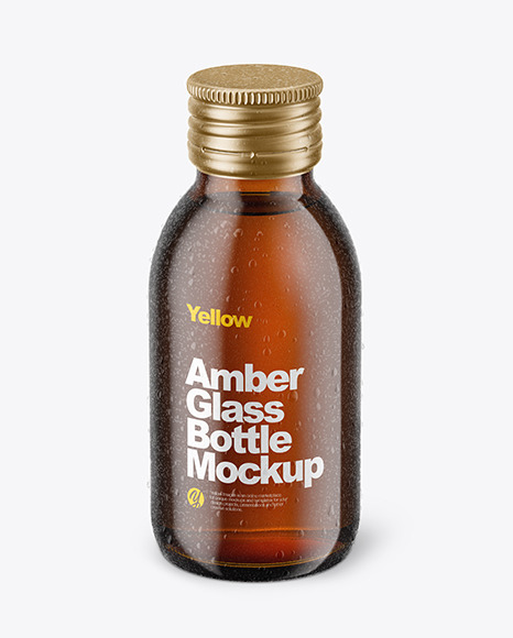 100ml Amber Glass Bottle in Shrink Sleeve Mockup
