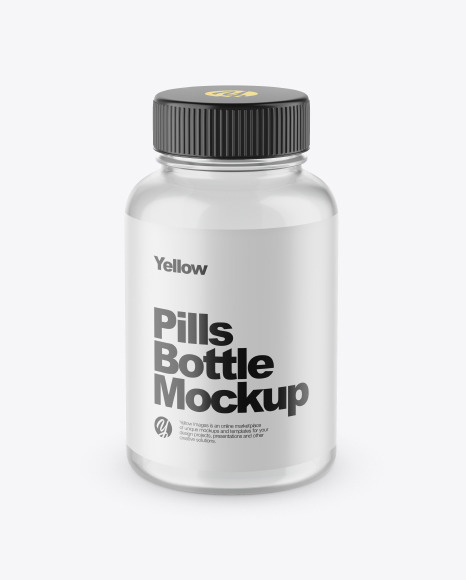 Empty Clear Glass Pills Bottle Mockup