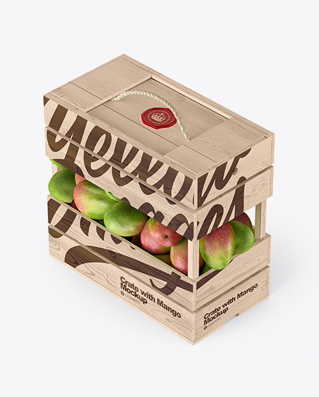 Wooden Crate with Mangos Mockup - Half Side View