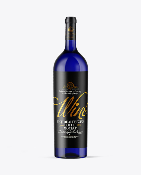 Blue Glass Wine Bottle Mockup