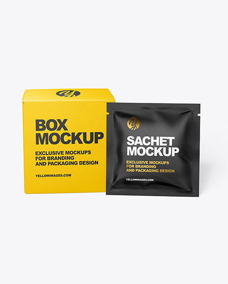 Paper Box with Matte Sachet Mockup