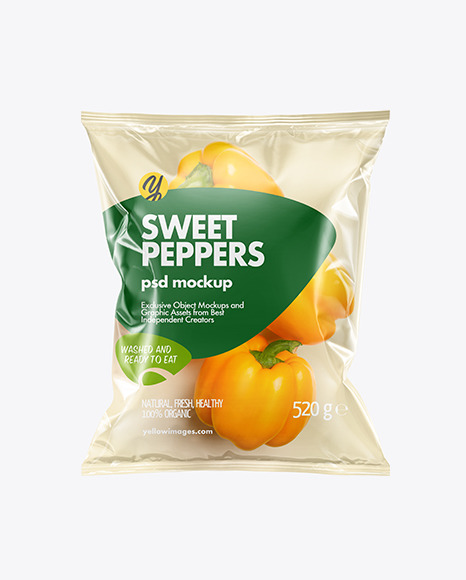 Plastic Bag With Yellow Sweet Peppers Mockup