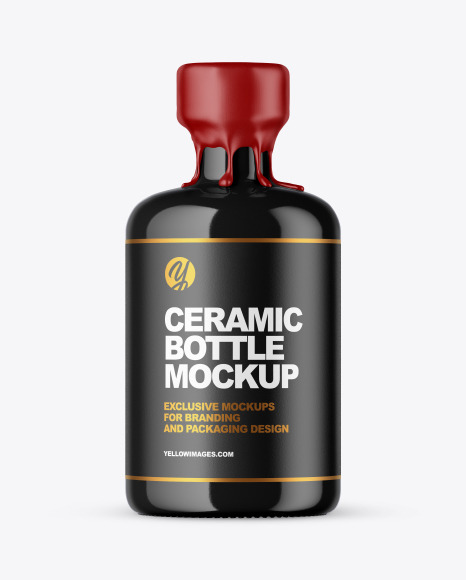 Glossy Ceramic Bottle with Wax Mockup