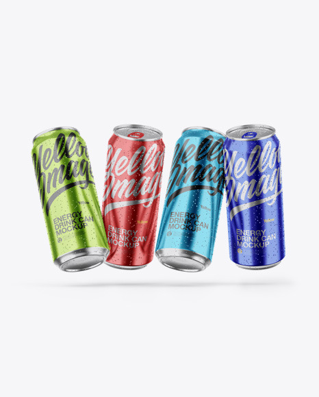 Four Glossy Metallic Cans Mockup