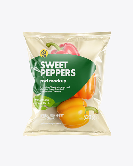 Plastic Bag With Colored Sweet Peppers Mockup
