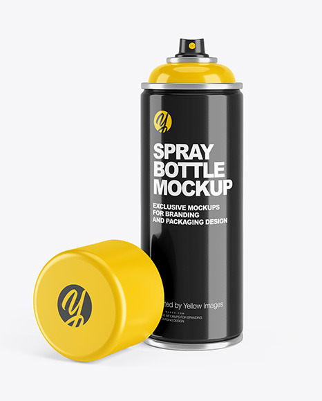 Opened Glossy Spray Bottle With Plastic Cap Mockup