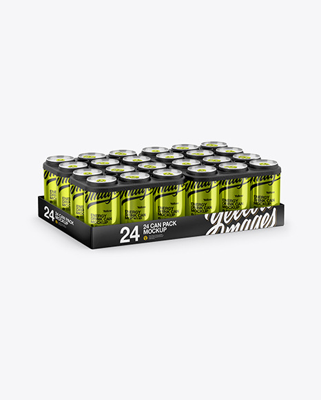 Pack with 24 Metallic Aluminium Cans Mockup
