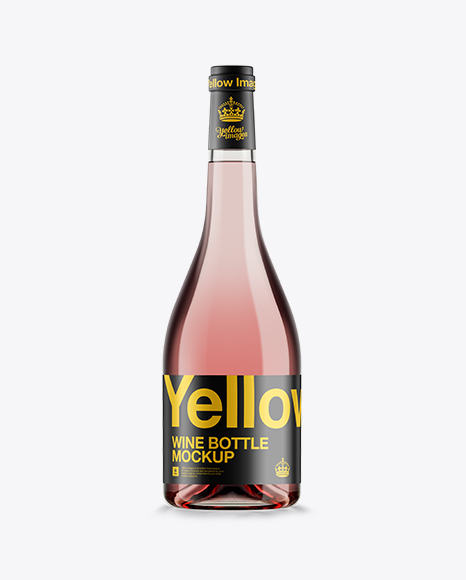 Clear Glass Burgundy Bottle w/ Rose Wine HQ Mockup