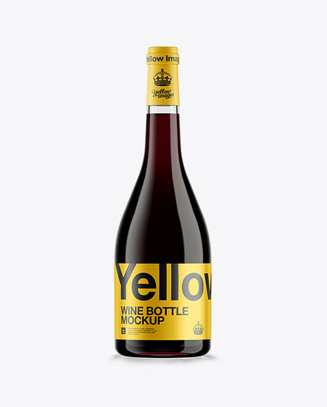 Clear Glass Burgundy Bottle w/ Red Wine HQ Mockup