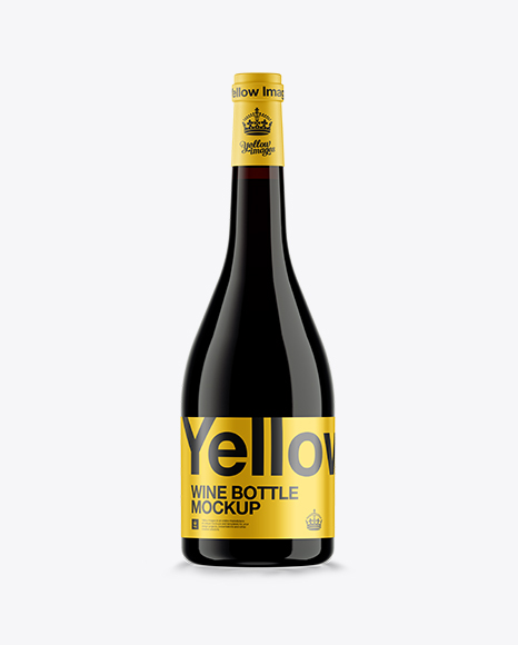 Dark Amber Glass Burgundy Bottle w/ Red Wine HQ Mockup